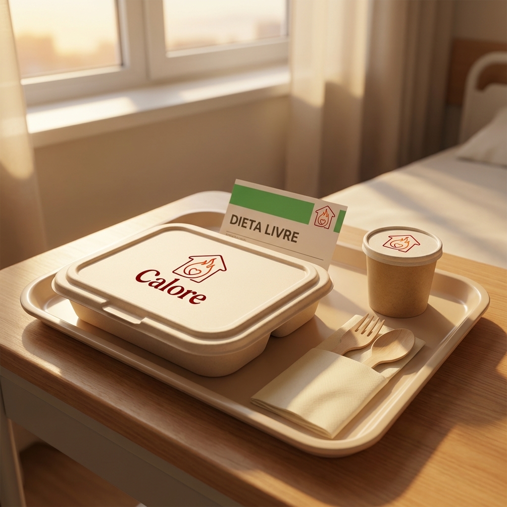 Bandeja hospitalar Calore com refeição completa e sobremesa